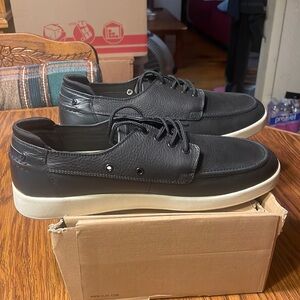 Men’s Clae Zissou Black Waxed Leather dress shoe, size 13. In box, worn once.